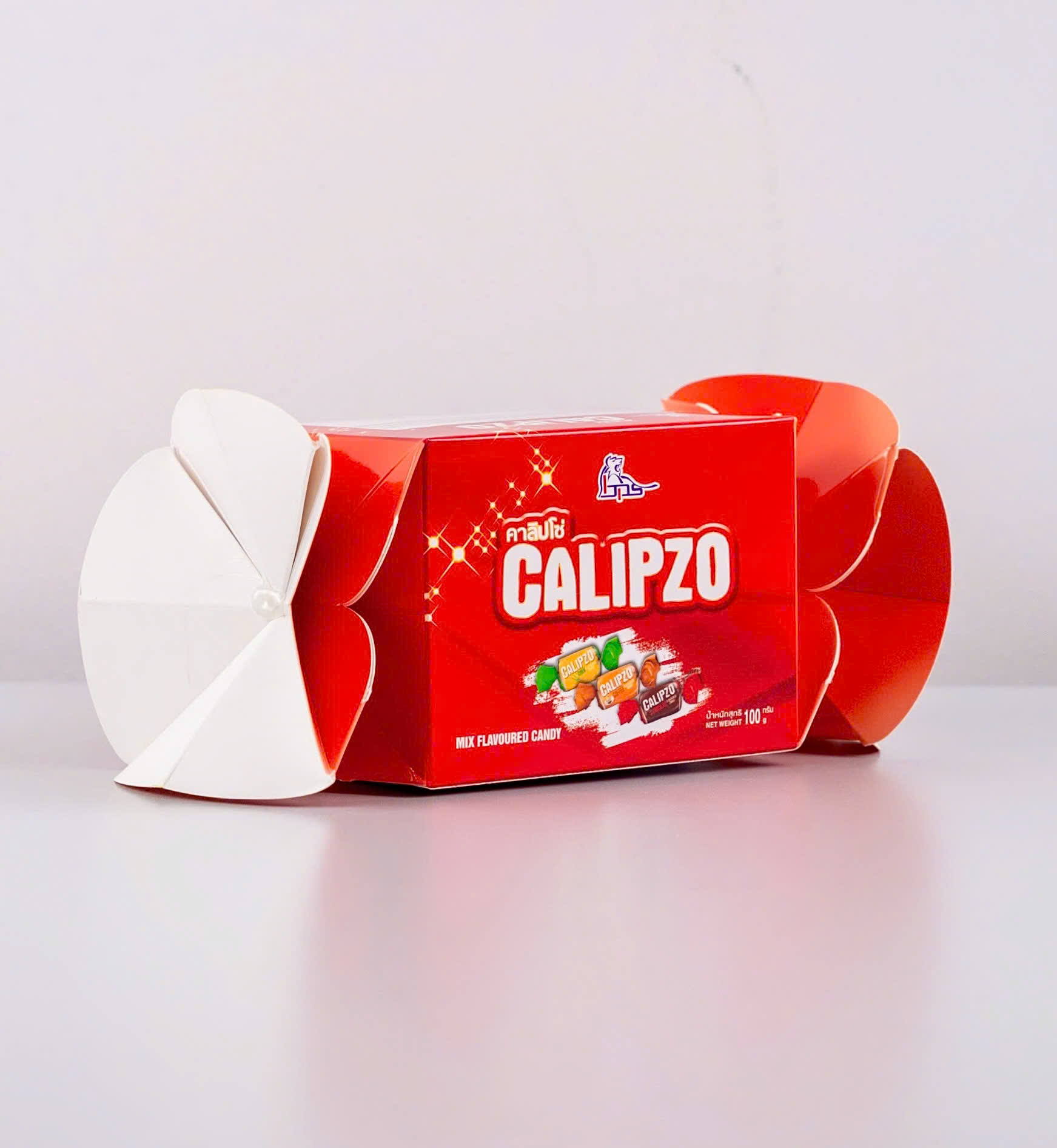 Kẹo hộp giấy Calipzo mix 100g hình xoắn cái kẹo - Màu Đỏ ( 24 hộp/ thùng )